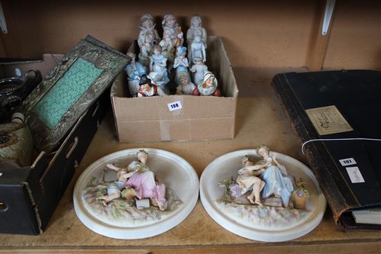 Collection of bisque figures & 2 Staffordshire fig groups